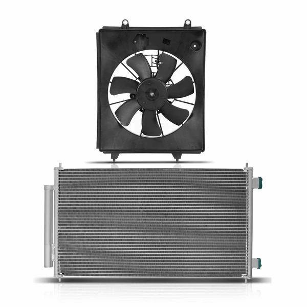 AC Condenser & Single Cooling Fan Assembly Kit for Honda CR-V 2010-2011 2.4L Sport Utility