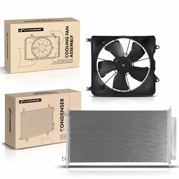 AC Condenser & Single Cooling Fan Assembly Kit for Acura RDX 2007-2012 L4 2.3L
