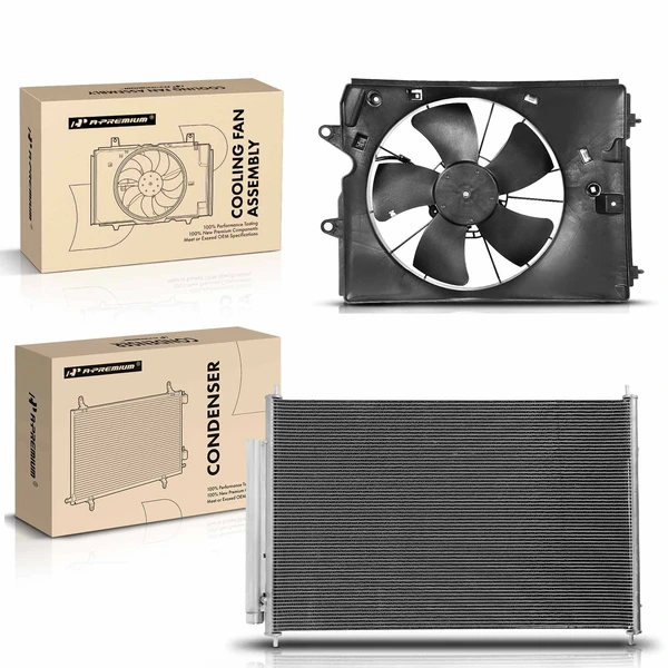 AC Condenser & Single Cooling Fan Assembly Kit for Acura MDX 2007-2009 3.7L