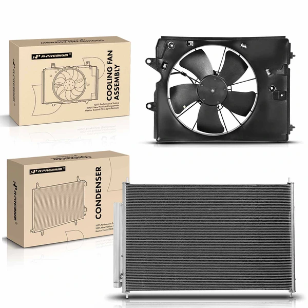 AC Condenser & Single Cooling Fan Assembly Kit for Acura MDX 2010-2013 3.7L