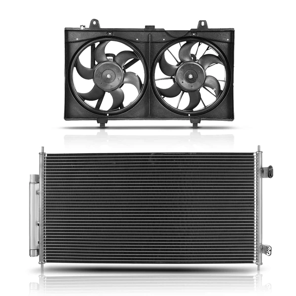 AC Condenser & Dual Cooling Fan Assembly Kit for 2007-2012 Nissan Sentra