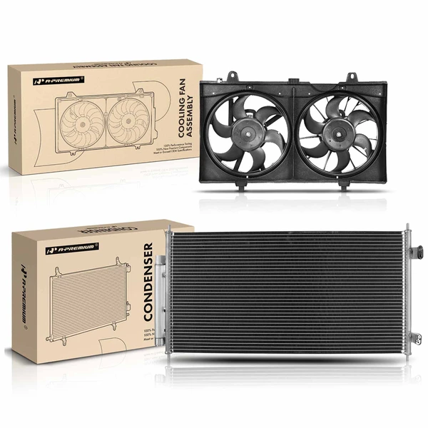 AC Condenser & Dual Cooling Fan Assembly Kit for Nissan 2007-2012 L4 2.0L