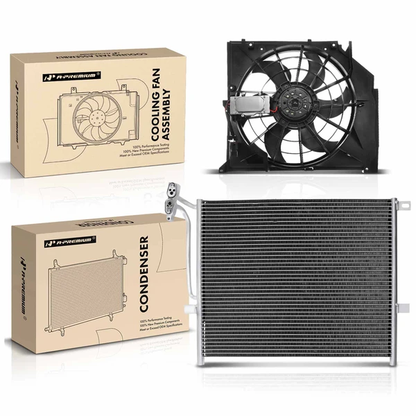 AC Condenser & Single Cooling Fan Assembly Kit for BMW 320i 330Ci 330i 01-05 328i