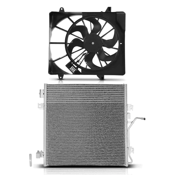 AC Condenser & Single Cooling Fan Assembly Kit for 2007-2011 Dodge Nitro