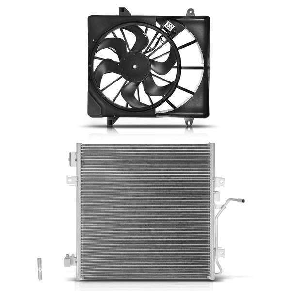 AC Condenser & Single Cooling Fan Assembly Kit for Jeep Liberty 2008-2012 3.7L