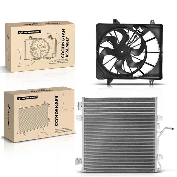 AC Condenser & Single Cooling Fan Assembly Kit for Jeep Liberty 2008-2012 3.7L
