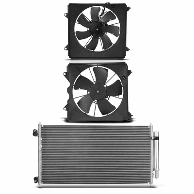 1 Pc AC Condenser & 2 Pcs Single Cooling Fan Assembly Kit
