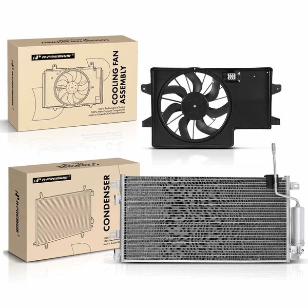 AC Condenser & Single Cooling Fan Assembly Kit for Ford Focus 2008-2011 2.0L
