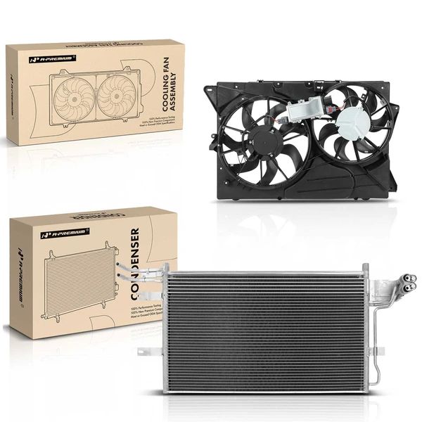 AC Condenser & Dual Cooling Fan Assembly Kit for Ford Flex Lincoln 2010-2012