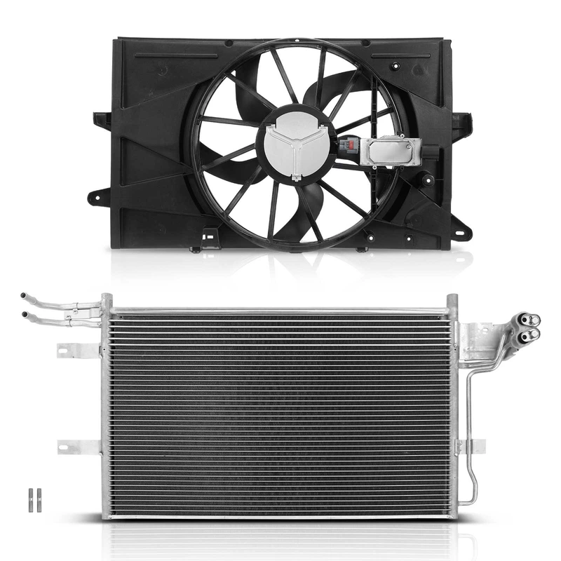 AC Condenser & Single Cooling Fan Assembly Kit for Ford Taurus Lincoln MKS