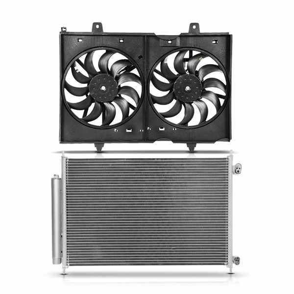 AC Condenser & Dual Cooling Fan Assembly Kit for 2008-2013 Nissan Rogue