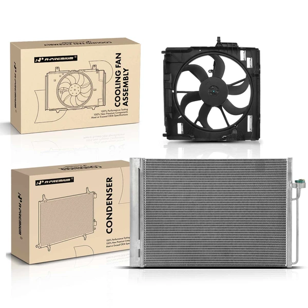 AC Condenser & Single Cooling Fan Assembly Kit for BMW E70 X5 2007-2010 L6 3.0L V8 4.8L