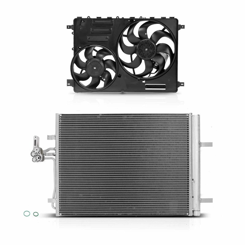 AC Condenser & Dual Cooling Fan Assembly Kit for Volvo S80 08-15 V70 08-10