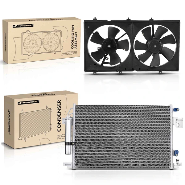 AC Condenser & Dual Cooling Fan Assembly Kit for Mitsubishi Lancer 2008-2015