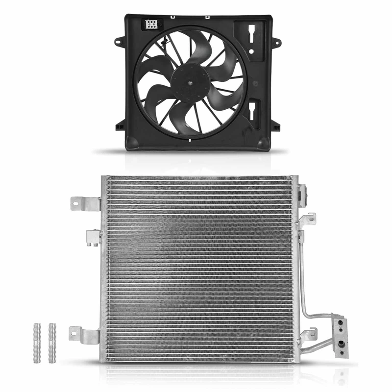 AC Condenser & Single Cooling Fan Assembly Kit for Jeep Wrangler 2007-2011 3.8L