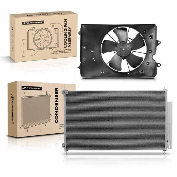 AC Condenser & Single Cooling Fan Assembly Kit for Honda Pilot 2009-2015 V6 3.5L