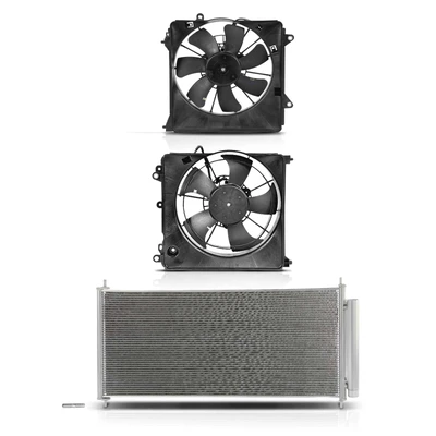 1 Pc AC Condenser & 2 Pcs Single Cooling Fan Assembly Kit