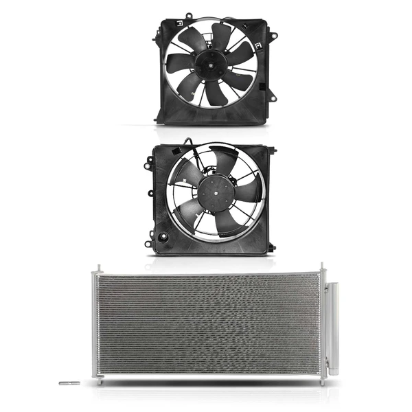 1 Pc AC Condenser & 2 Pcs Single Cooling Fan Assembly Kit for Honda Insight 2010-2014 L4 1.3L