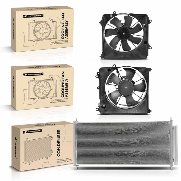 1 Pc AC Condenser & 2 Pcs Single Cooling Fan Assembly Kit for Honda Insight 2010-2014 L4 1.3L