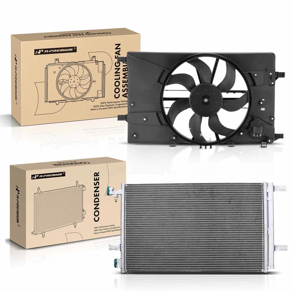 AC Condenser & Single Cooling Fan Assembly Kit for Chevrolet Cruze Buick Verano