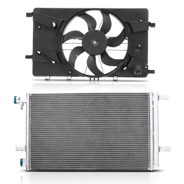 AC Condenser & Single Cooling Fan Assembly Kit for 2016 Chevrolet Cruze Limited