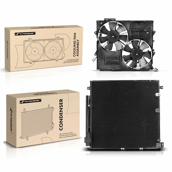 AC Condenser & Dual Cooling Fan Assembly Kit for Cadillac STS 2006-2009 V8 4.4L