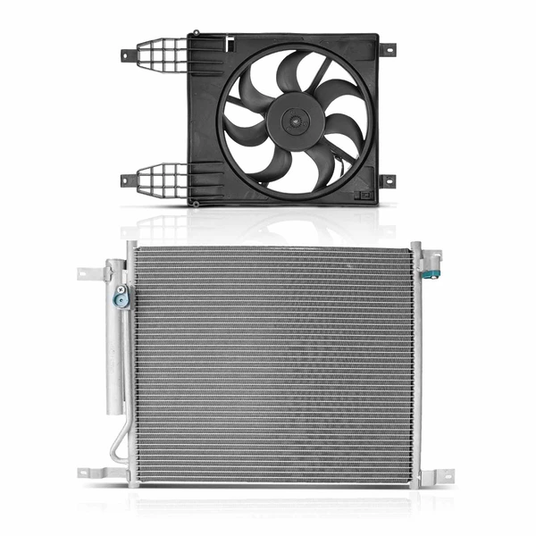 AC Condenser & Single Cooling Fan Assembly Kit for Chevrolet Aveo Aveo5 09-11 Pontiac