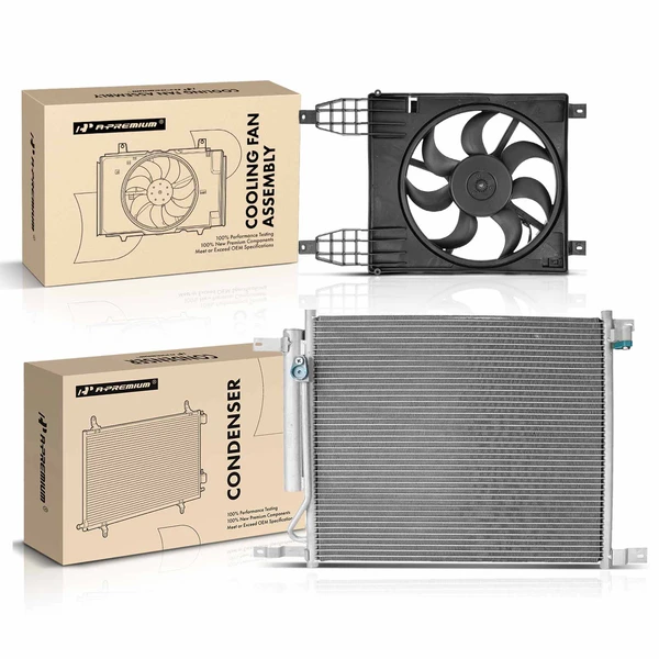 AC Condenser & Single Cooling Fan Assembly Kit for Chevrolet Aveo Aveo5 09-11 Pontiac