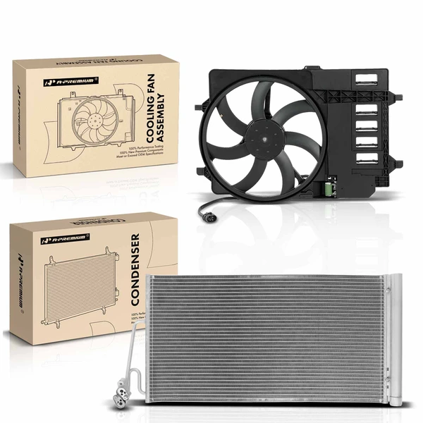 AC Condenser & Single Cooling Fan Assembly Kit for Mini Cooper 2007-2008 1.6L