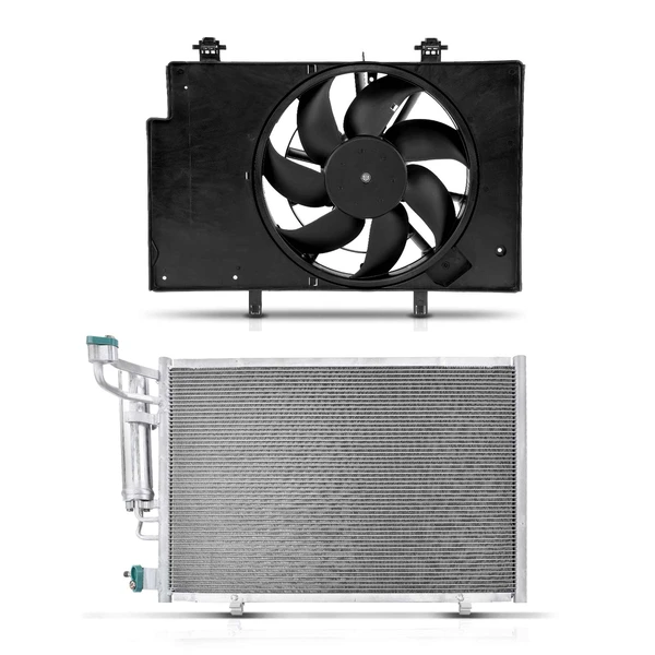 AC Condenser & Single Cooling Fan Assembly Kit for 2011-2013 Ford Fiesta