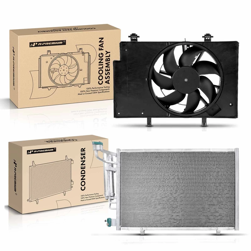 AC Condenser & Single Cooling Fan Assembly Kit for Ford Fiesta 2011-2013 L4 1.6L