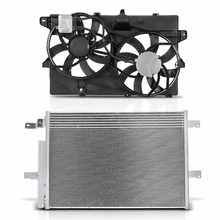 AC Condenser & Dual Cooling Fan Assembly Kit for Ford Edge 2011-14 3.5L 3.7L Lincoln MKX