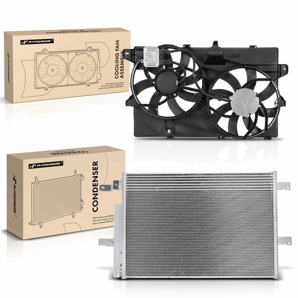 AC Condenser & Dual Cooling Fan Assembly Kit for Ford Edge 2011-14 3.5L 3.7L Lincoln MKX