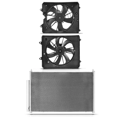 1 Pc AC Condenser & 2 Pcs Single Cooling Fan Assembly Kit