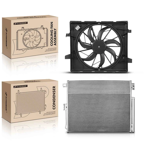 AC Condenser & Single Cooling Fan Assembly Kit for 2011-2020 Dodge Durango