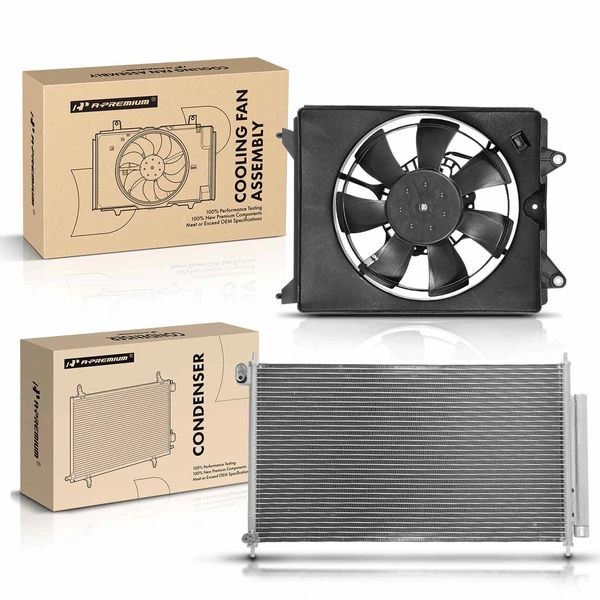 AC Condenser & Single Cooling Fan Assembly Kit for Honda Civic 2012-2015 L4 1.8L Sedan