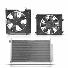 1 Pc AC Condenser & 2 Pcs Single Cooling Fan Assembly Kit for Acura ILX 2017-2020 L4 2.4L