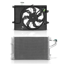 AC Condenser & Single Cooling Fan Assembly Kit for 2011-2013 Hyundai Elantra
