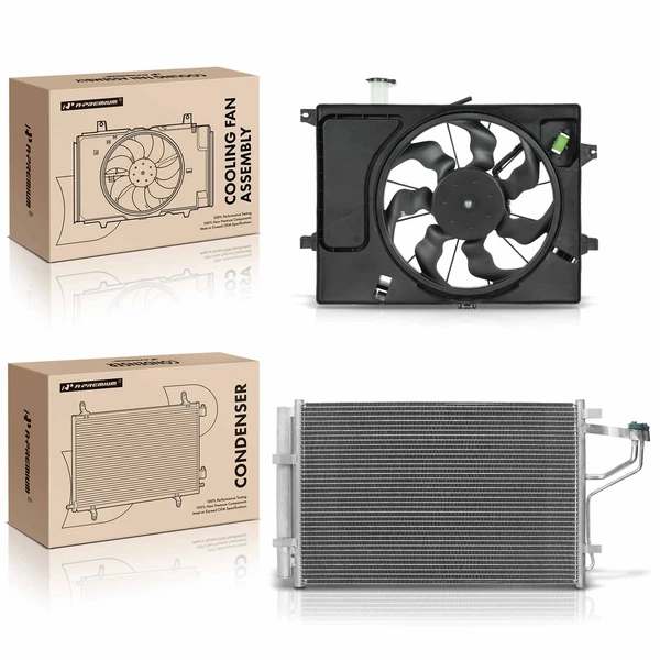 AC Condenser & Single Cooling Fan Assembly Kit for Hyundai Elantra 2011-2013 L4 1.8L