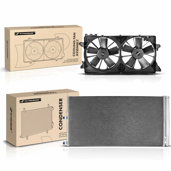 AC Condenser & Dual Cooling Fan Assembly Kit for Ford Expedition F-150 Lincoln