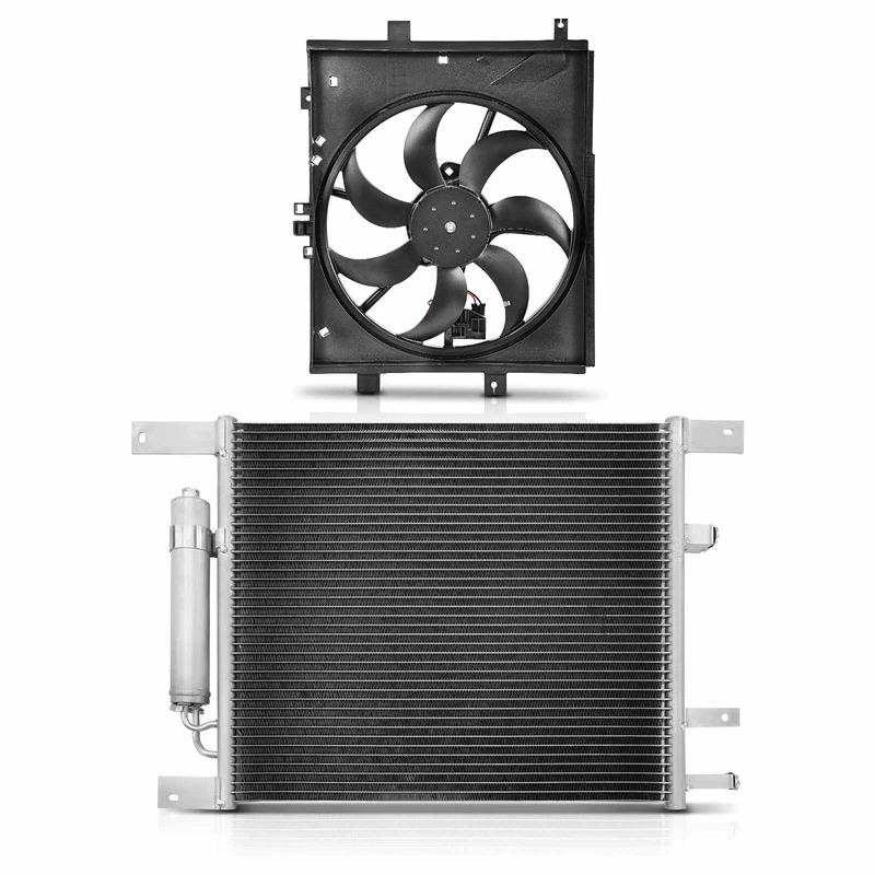 AC Condenser & Single Cooling Fan Assembly Kit for Nissan Versa 12-19 1.6L Auto