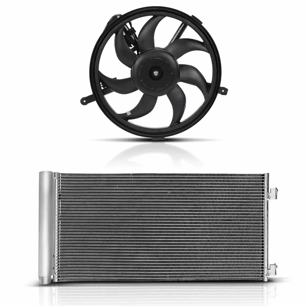 AC Condenser & Single Cooling Fan Assembly Kit for Mini Cooper 2011-2015 L4 1.6L