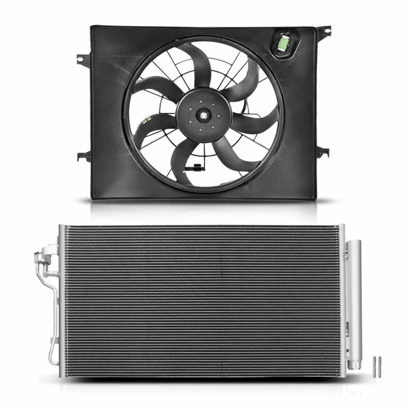 AC Condenser & Single Cooling Fan Assembly Kit for Hyundai Sonata 2011-2012 Kia Optima