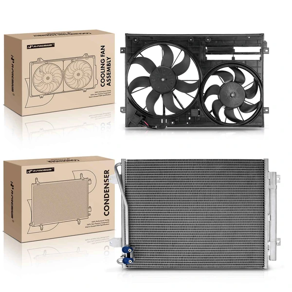 AC Condenser & Dual Cooling Fan Assembly Kit for Volkswagen CC Passat