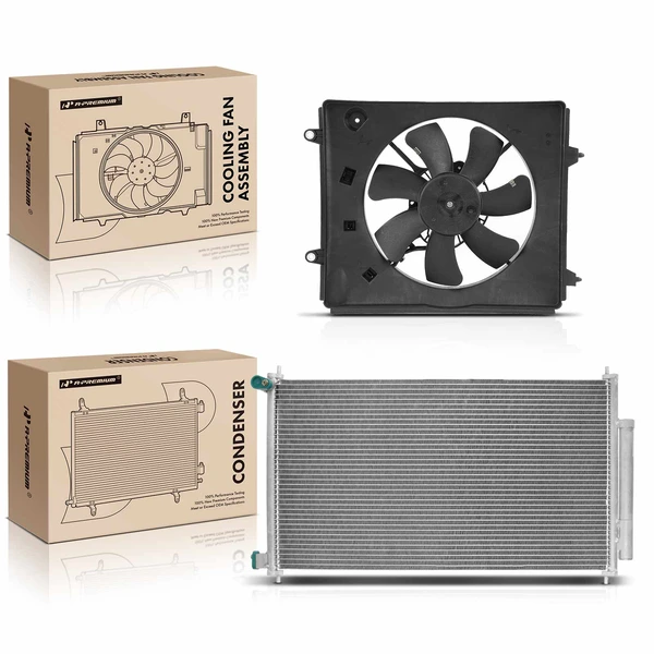 AC Condenser & Single Cooling Fan Assembly Kit for Honda CR-V 2012-2014 2.4L SUV