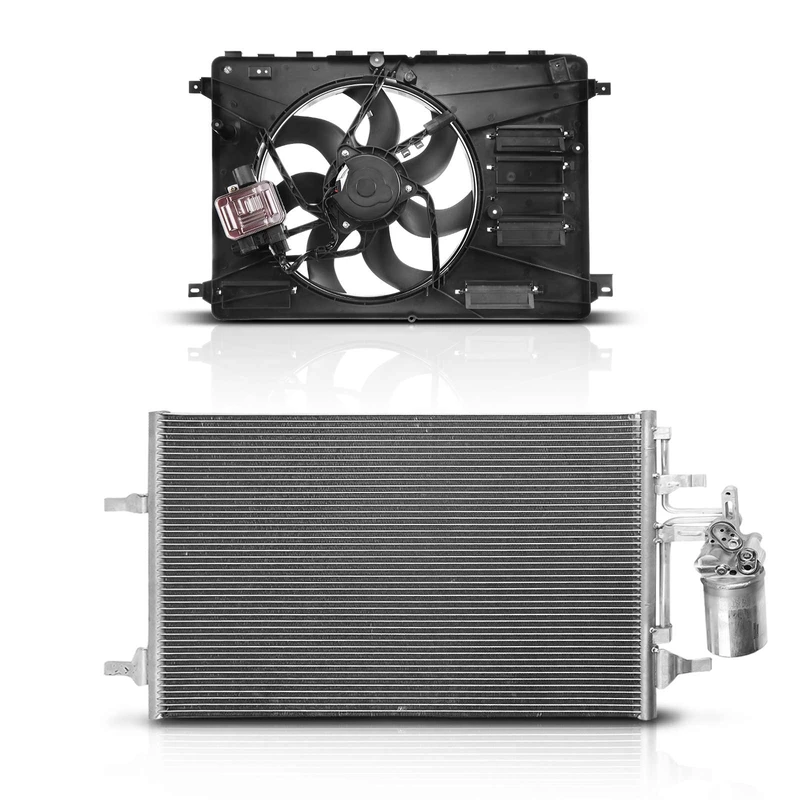 AC Condenser & Single Cooling Fan Assembly Kit for Volvo S60 12-17 S80 15-16 XC60