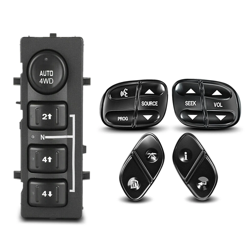 5 Pcs 4x4 Auto AWD Selector & Steering Wheel Control Switch for Chevy Silverado Sierra