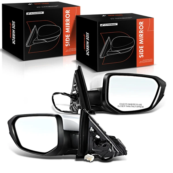 Driver & Passenger Mirror, with Heating, Power Adjustment, Manual Folding, White & Black A-Premium APMI092