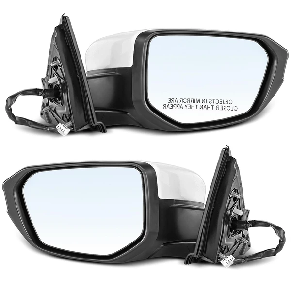 Driver & Passenger Mirror, Power Adjustment, Manual Folding, White & Black A-Premium APMI114