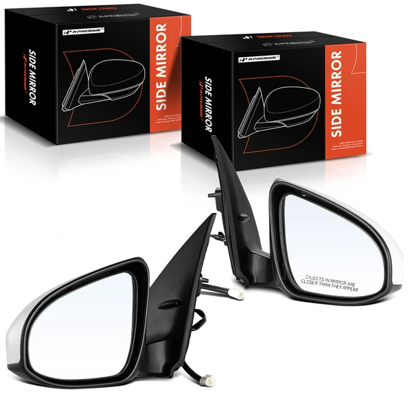 Driver & Passenger Mirror, Power Adjustment, Manual Folding, White & Black A-Premium APMI327